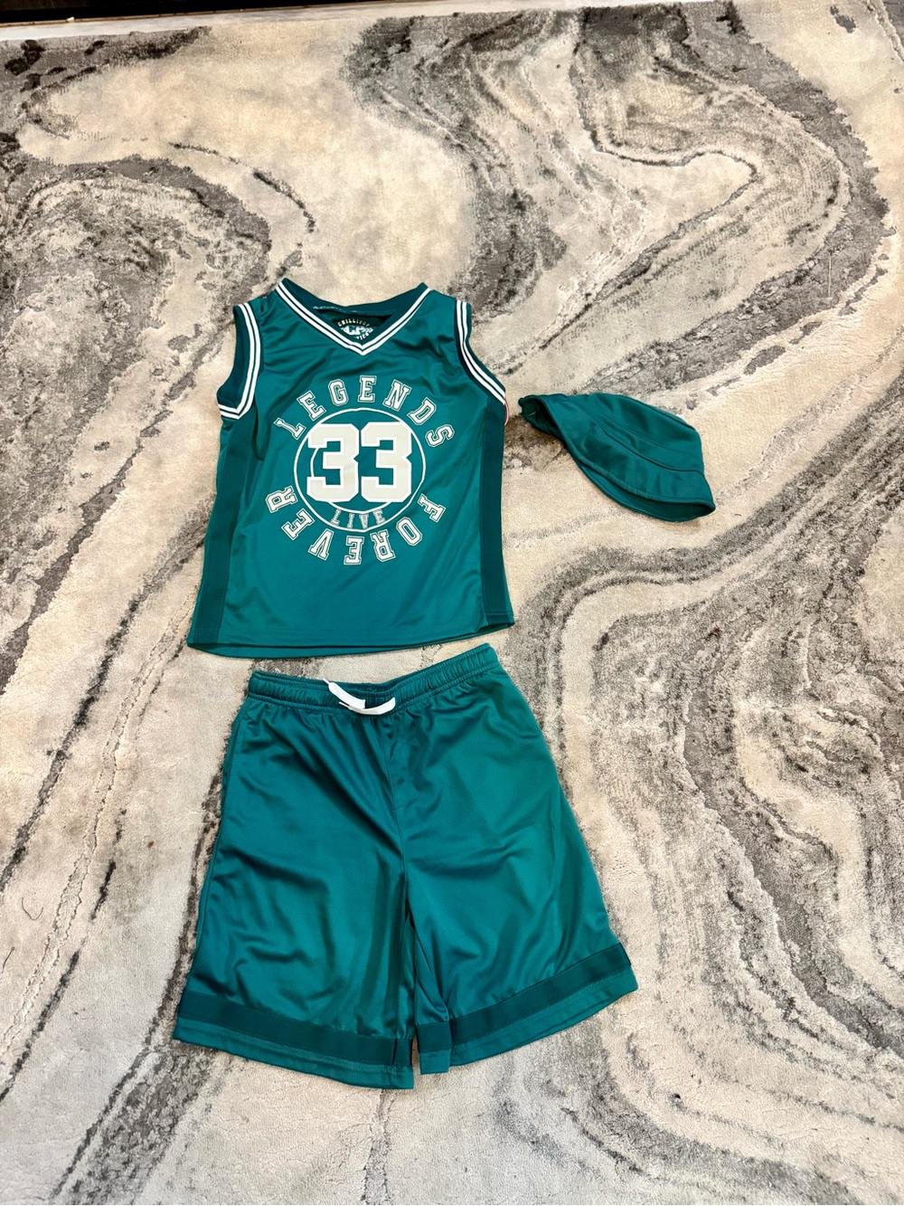 Kids Teal 'Legends' Basketball Jersey & Shorts Set with Cap
